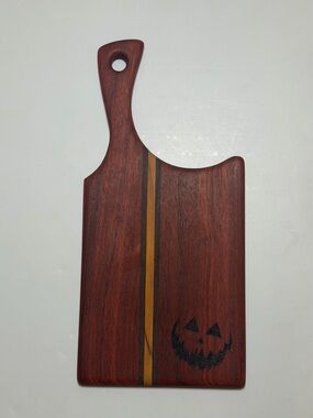 Handcrafted Dark Wood Serving Board with Pumpkin Inlay - Brown